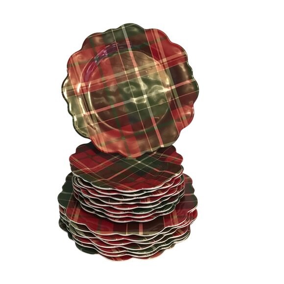 Tommy Bahama Melamine Tartan Christmas Plaid 11" Dinner & Side Plate Set 16-Piec - Picture 5 of 7